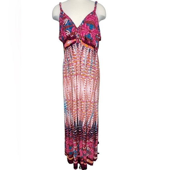 Moa Moa Women's Dress Size 2X Multi Color Braided Shoulder Straps Maxi V Neck - Picture 1 of 9